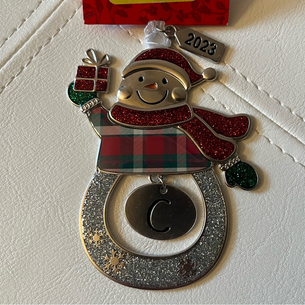 NWT Festive Snowman Ornament with Plaid and Glitter Accents